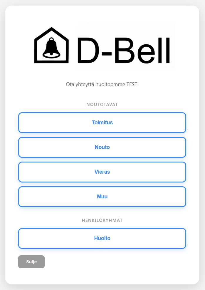 DBell ovikellopuhelinpalvelu – QR-koodi ulko-ovessa kuljettajille ja toimittajille
